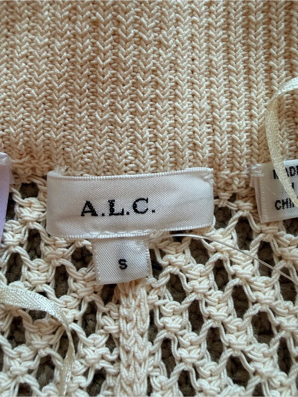 A.L.C. Cream Open-Knit Crochet Flared Pants